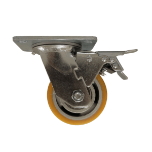 AU100B/PB Swivel Plate Castor 100mm  Aluminium Wheel, Polyurethane Tread Braked