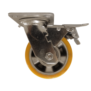 AU125B/PB Aluminium Wheel Swivel Plate Castor 125mm Polyurethane Tread Braked