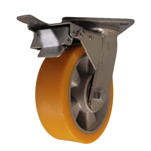 AU150B/PB Swivel Plate Castor 150mm  Aluminium Wheel, Polyurethane Tread Braked