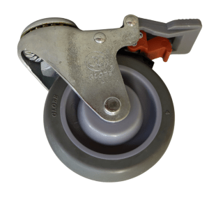 LP100B/HB Bolt Hole Swivel Castor 100mm thermoplastic rubber wheel, polypropylene rim, Braked.
