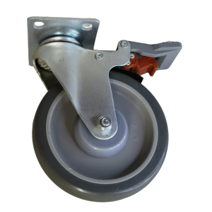 LP125B/PB Swivel Plate Castor 125mm thermoplastic rubber wheel, polypropylene rim, Braked.