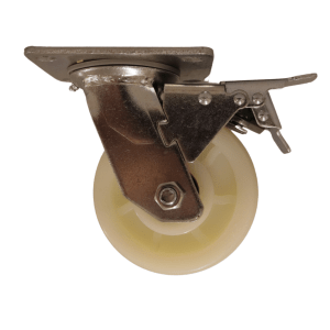NU125B/PB Swivel Plate Castor 125mm Heavy Duty Nylon Wheel, Braked.