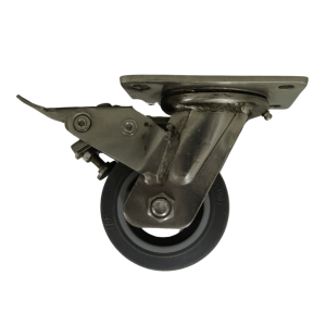 SHT100P/PB Swivel Plate Stainless Steel Castor 100mm Thermo Plastic Rubber Wheel, Braked.(Heavy Duty)