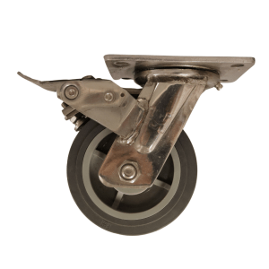 SHT125P/PB Swivel Plate Stainless Steel Castor 125mm Thermo Plastic Rubber Wheel, Braked (Heavy Duty)