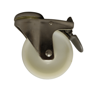 SN125P/HB Bolt Hole Stainless Swivel Castor 125mm Nylon Wheel, Braked.