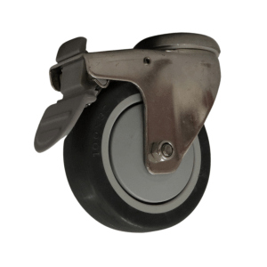ST100B/HB Bolt Hole Stainless Steel Swivel Castor 100mm TPR Wheel, Braked.
