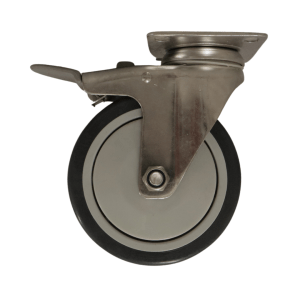ST125B/PB Swivel Plate Stainless Steel Castor 125mm TPR Wheel, Braked.