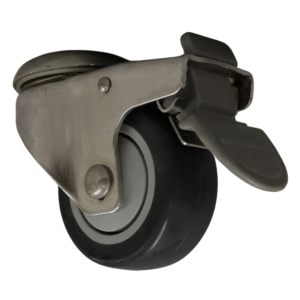 ST75B/HB Bolt Hole Stainless Steel Swivel Castor 75mm TPR Wheel, Braked.