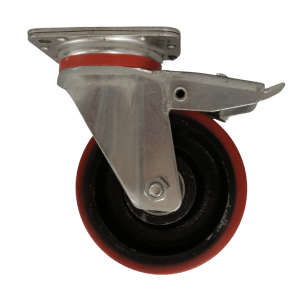 UC125B/PB Swivel Plate Castor 125mm Cast Iron Wheel, Polyurethane Tread, Braked.