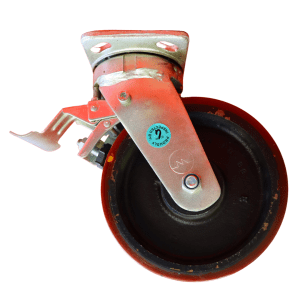 US20050B/PB Swivel Plate Castor 200mm x 50mm Cast Iron Wheel Polyurethane Tread, Braked.