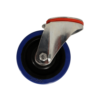 WB100B/H Bolt Hole Swivel Castor 100mm Blue Elastic Rubber Wheel.