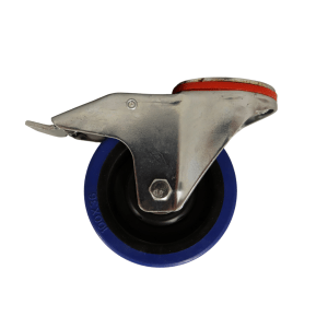 WB100B/HB Bolt Hole Swivel Castor 100mm Blue Elastic Rubber Wheel, Braked.