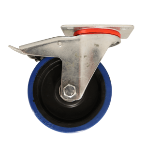 WB125B/PB Swivel Plate Castor 125mm Blue Elastic Rubber Wheel, Braked.