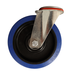 WB200B-H Bolt Hole Swivel Castor 200mm Blue Elastic Rubber Wheel.
