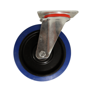 WB200B/PB Swivel Plate Castor with 200mm Blue Elastic Rubber Wheel, Braked.