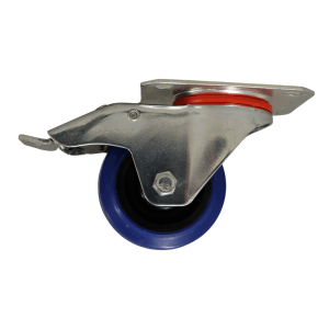 WB80P/PB Swivel Plate Castor 80mm Blue Elastic Rubber Wheel, Braked.
