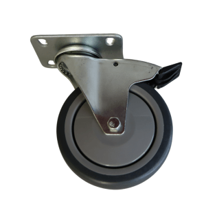WR125B/PB Swivel Plate Castor 125mm thermoplastic rubber wheel, polypropylene rim, Braked.