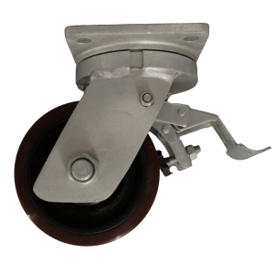 US15075B/PB Swivel Plate Castor 150mm x 75mm Cast Iron Wheel Polyurethane Tread, Braked.